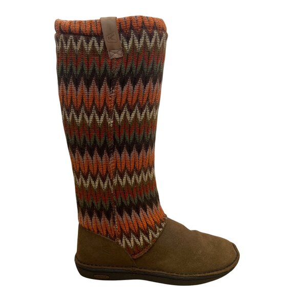 Keen Women’s Brown Multi-Color Knit Shaft Suede Mid-Calf Boots Size 8.5 - Picture 1 of 11